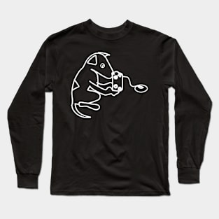 Cute Line Drawing of a Dog Playing Video Games Long Sleeve T-Shirt